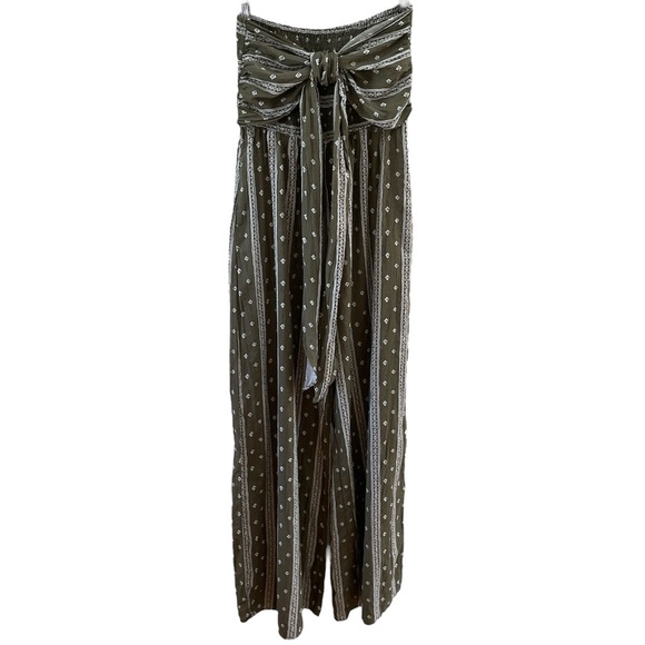 Lulus Raine Olive Green Print Strapless Jumpsuit Wide Leg Small Boho - Picture 3 of 8